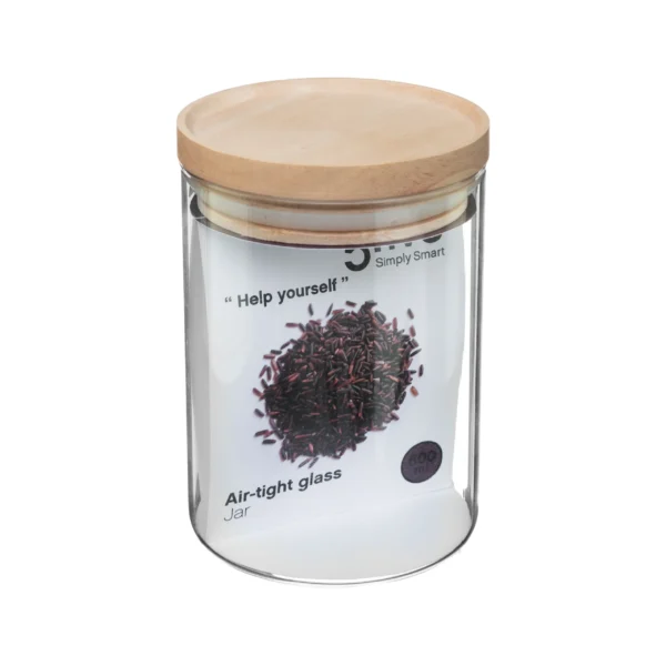 El Frasco de Vidrio Redondo con Tapa de Madera