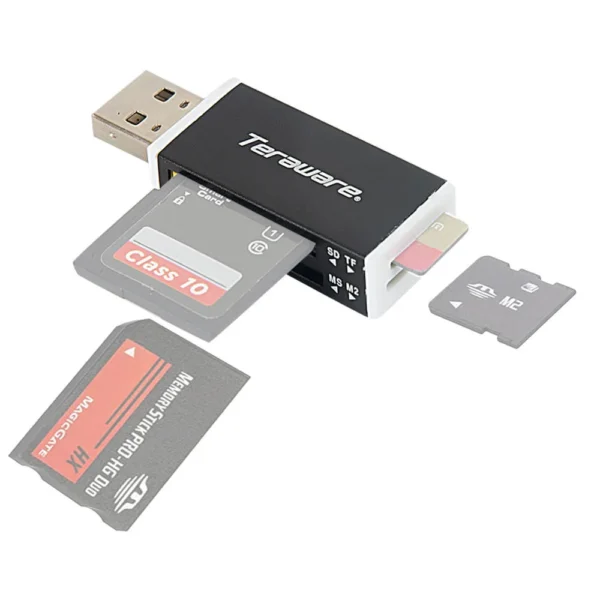 Lectora de tarjeta Teraware RM-01 conector USB para SD/MMC/MS/M2/MICRO SD, 480 Mbps, luz led, negro