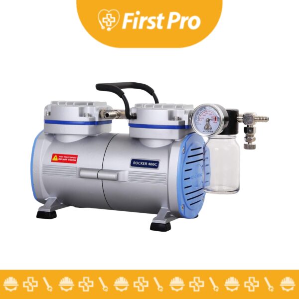 Bomba de vacío Rocker 400 de 1.6 HP con motor libre de aceite y diseño compacto.