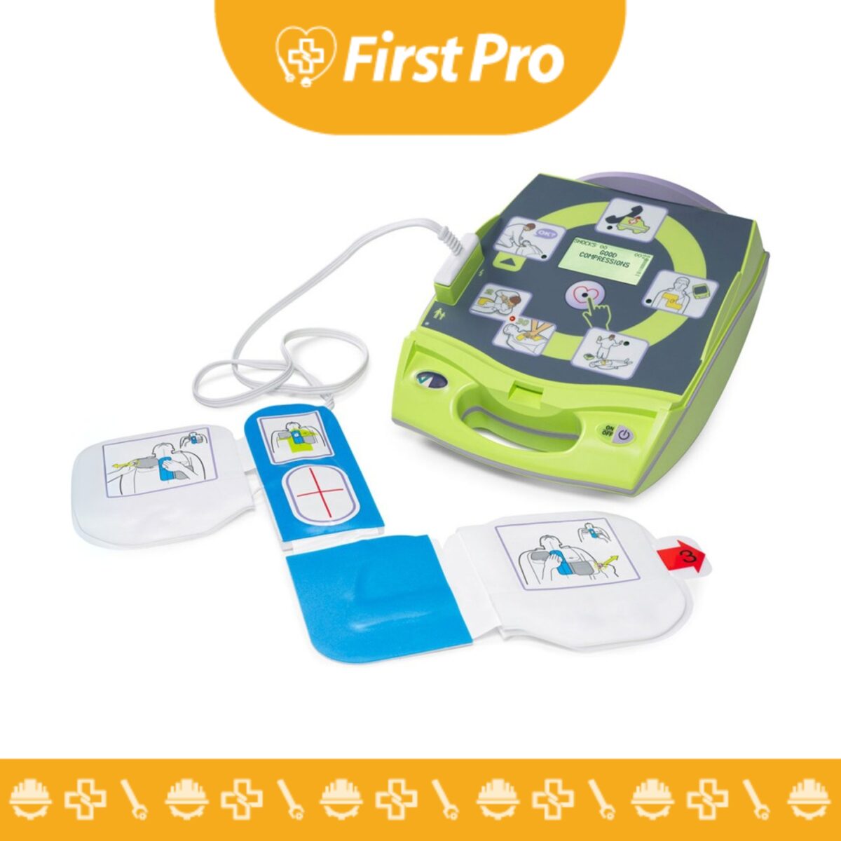 Desfibrilador portátil ZOLL AED Plus con pantalla LCD y tecnología Real CPR Help®.