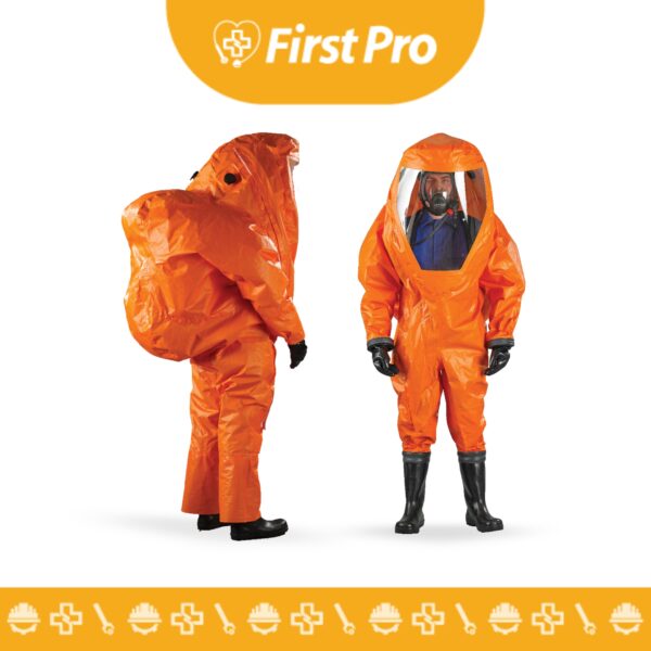 Traje encapsulado Microchem 6000 con diseño hermético y máxima protección química.