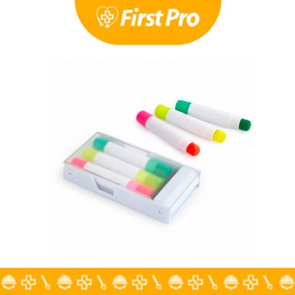 el pack de 3 resaltadores con un logo impreso a un color en el estuche es una opción versátil y efectiva para promocionar una marca o institución