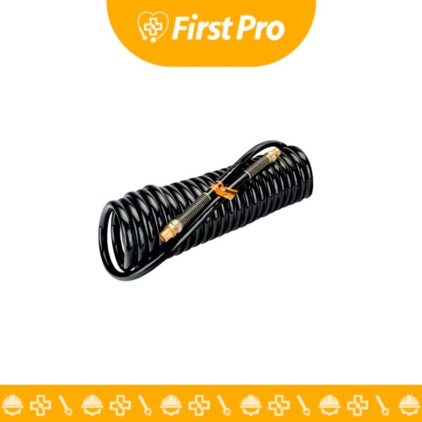 Ficha técnica detallada de la manguera espiral de ½” con encastre de ½”, con especificaciones de presión, temperatura y materiales.