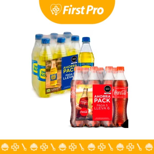 Paquete de gaseosa Inca Kola y/o Coca Cola de 650 ml, ideal para compartir en reuniones y eventos.