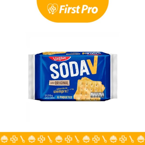 Galletas SODA V, paquete de 6 unidades, textura crujiente, sabor neutro, ideal para acompañar diversas preparaciones.