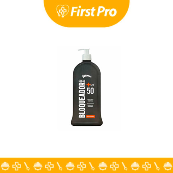 Bloqueador solar SPF 50 PALMERA de 1000 ml para alta protección UVA/UVB, ideal para uso familiar y exposición prolongada al sol.