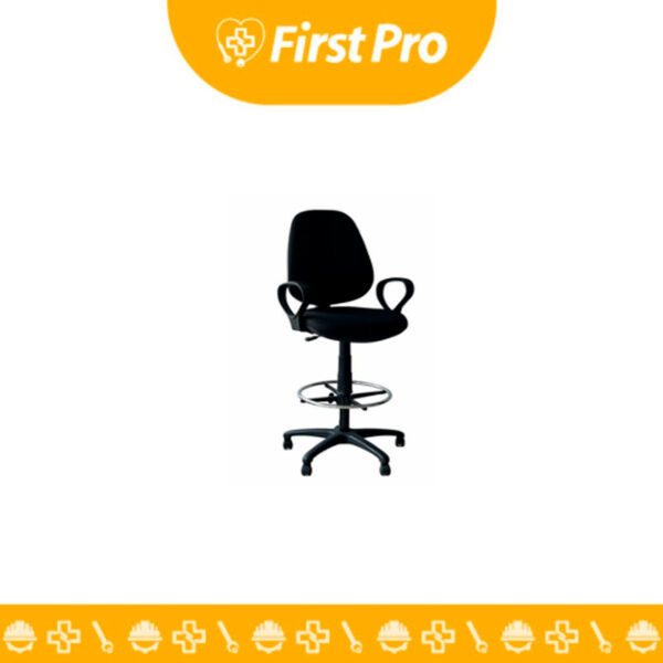 SILLA LUCÍA CAJERO ergonómica. Altura ajustable, reposapiés, ideal para cajas y mostradores. Comodidad y soporte.