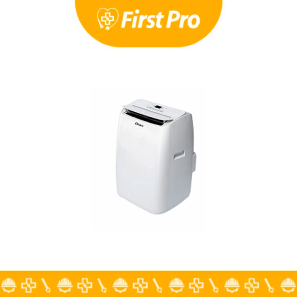Oster Aire Acondicionado Portátil 12000 BTU/h Blanco. Enfriamiento potente y portátil para habitaciones medianas. Deshumidificador y control remoto incluidos.