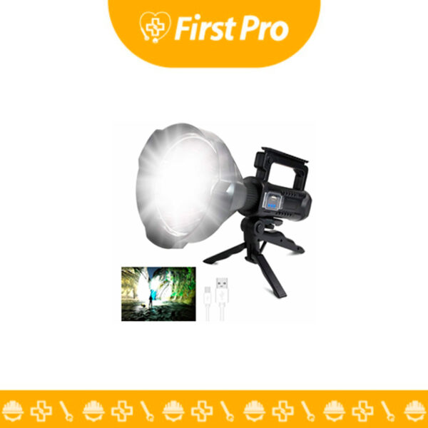 Linterna LED recargable de 120,000 lúmenes con trípode. Iluminación extrema, estable y manos libres. Ideal para trabajos, emergencia y aventura.
