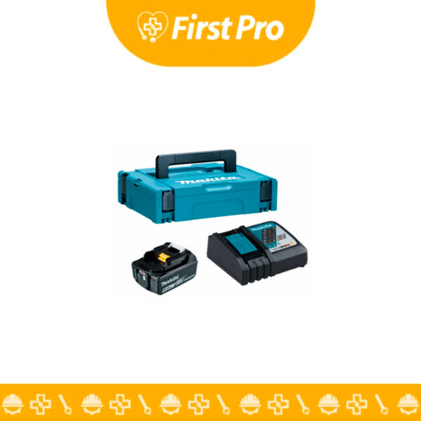 Makita MAKPAC con batería 18V 6.0Ah LXT (BL1860B) y cargador rápido 198104-1 para herramientas inalámbricas.