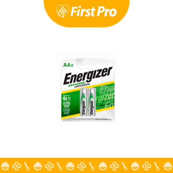 Pack de 2 pilas recargables AA Energizer. Alta capacidad, larga duración y reducen residuos. Ideales para dispositivos electrónicos de uso diario. Ahorro económico y ecológico.