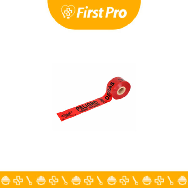 ROLLO CINTA PELIGRO ROJA 25M: Cinta de advertencia roja con leyenda "PELIGRO" para delimitar zonas de riesgo y mejorar la seguridad.
