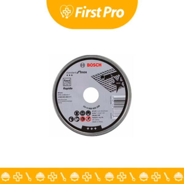Set 10 discos corte inox Bosch 115x1.0mm: rendimiento estándar para acero inoxidable y metal.