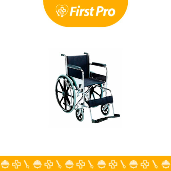 Silla de ruedas robusta con estructura cromada, asiento de lona, llantas delanteras gruesas y de goma. Máxima comodidad y durabilidad para movilidad diaria. ¡Encuentre su silla de ruedas ideal!