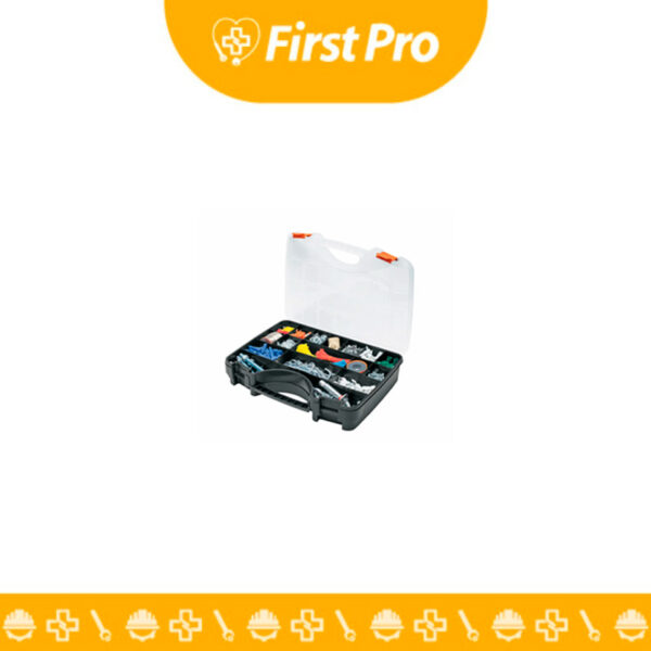Organizador Truper de 17" reforzado con 17 compartimentos, ideal para almacenar y clasificar piezas pequeñas. Tapa transparente y cierres metálicos para mayor seguridad.