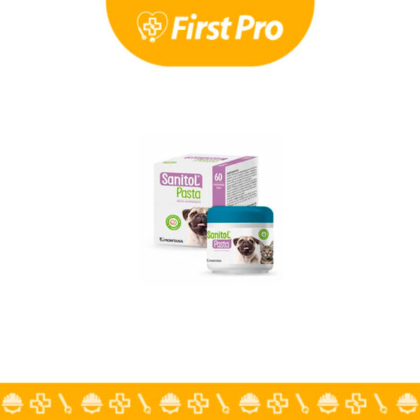 Sanitol Pasta Cicatrizante para perros y gatos (60g) de Agrovet Market. Acelera la curación de heridas superficiales, previene infecciones y alivia irritaciones cutáneas.