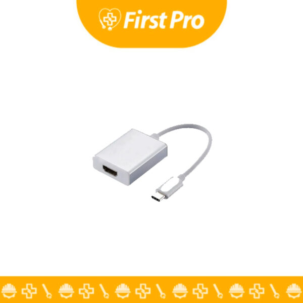 Adaptador Tipo C a HDMI blanco que permite conectar dispositivos USB-C a pantallas HDMI. Soporta resoluciones hasta 4K, es plug-and-play y altamente compatible. Ideal para proyectar video y audio de alta calidad.