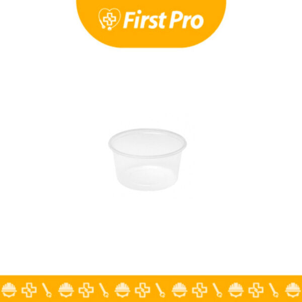 Envase circular de plástico transparente descartable de 1/2 litro con tapa. Ideal para bebidas, alimentos y más. Higiénico y práctico.