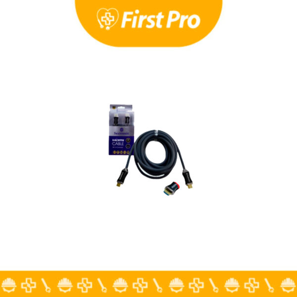 Imagen de un cable HDMI SeeTronic ST-H37B-3 de 3 metros, mostrando sus conectores chapados en oro y el distintivo de "4K", destacando su diseño robusto y la longitud extendida.