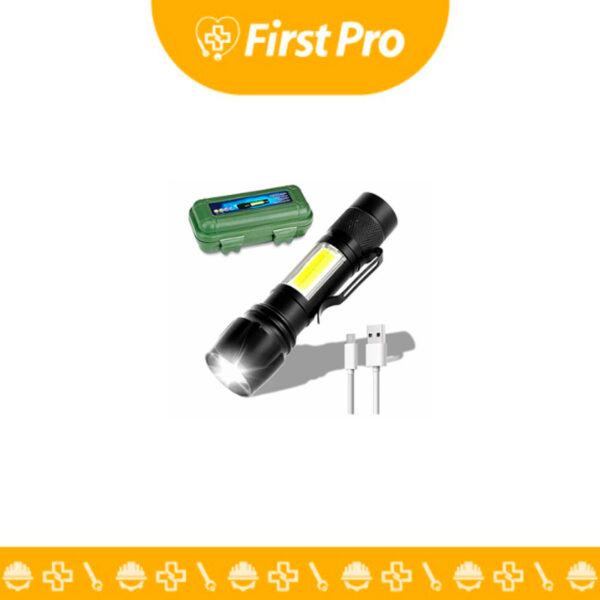 Linterna USB recargable portátil. Compacta y potente, ideal para uso diario, camping o emergencias. Carga conveniente vía USB, luz LED brillante y duradera.