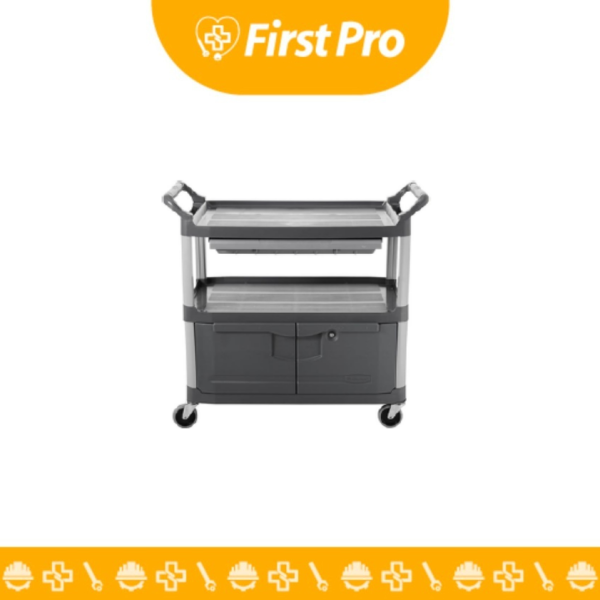 Carro Utilitario con Puertas Bloqueables y Cajón Deslizante Rubbermaid FG409400GRAY
