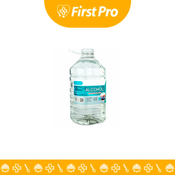 Galón plástico blanco o natural de 3.5 litros de Alcohol Isopropílico 99% marca FLORE, con etiqueta azul y blanca, sobre una superficie neutra. El envase tiene asa para fácil manejo y tapa de seguridad.
