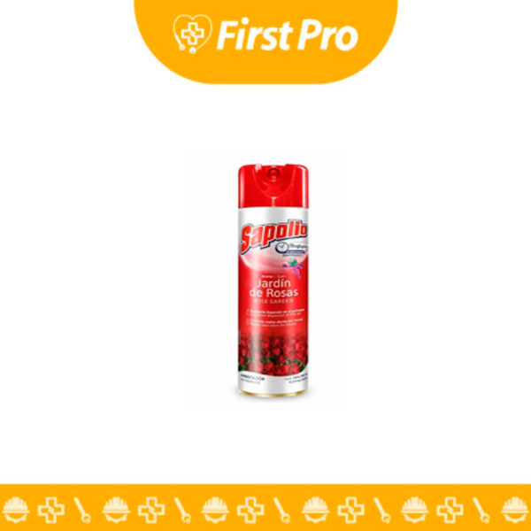 Lata de aerosol de Ambientador Spray de 360 ml (ej. Sapolio, Glade o similar), mostrando la boquilla de spray y la marca. El envase es de color vibrante (ej. lavanda o potpourri) e ilustra la fragancia, destacando la mención de Alta Duración o "Controla malos olores por horas".