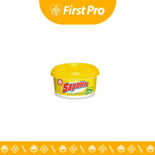 Envase circular de Lavavajilla en Pasta 360 g color amarillo o verde (según el aroma, típicamente limón), con una tapa a presión. Muestra el producto en su estado semisólido, destacando el poder desengrasante concentrado y el peso de 360 gramos.