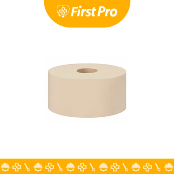 Rollo de Papel Higiénico Jumbo Natural de 550 metros de hoja sencilla. Se muestra el rollo de gran diámetro y color beige/natural. Puede estar apilado junto a otros tres rollos en su empaque de polietileno transparente.