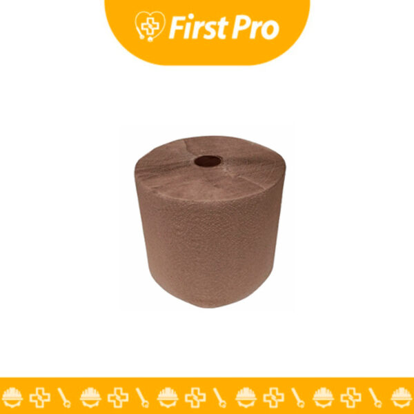 Rollo de Papel Toalla Jumbo Ecológico de 200 metros en color Kraft (marrón o natural), de una hoja. Se muestra el rollo de gran diámetro, posiblemente empacado en su bolsa plástica transparente junto a otros rollos.