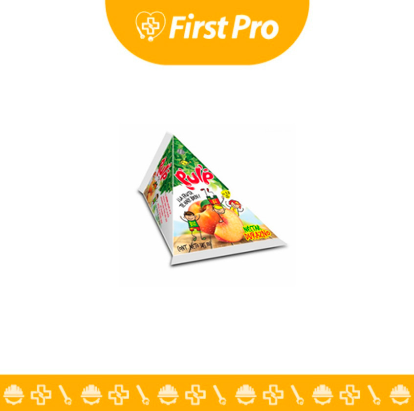 Caja individual (tipo tetra pak) de Bebida Pulp Durazno 145ml de la marca Pulp, destacando su color naranja/amarillo brillante y el diseño que muestra duraznos frescos. El envase resalta la fortificación con Vitaminas y/o Hierro y su formato pequeño, ideal para llevar.