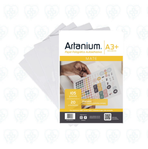 Papel Mate A3+ Adhesivo 105 g x 20 Hojas Artanium para Impresión y Rotulación