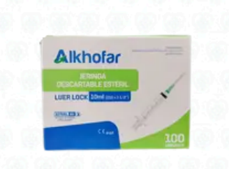 Jeringa Hipodérmica Estéril 5 mL con Aguja 21G × 1½″ – Alkhofar – Caja x 100 Unidades