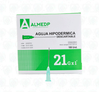 Aguja Hipodérmica Descartable N.° 21 × 1″ – Caja x 100 Unidades