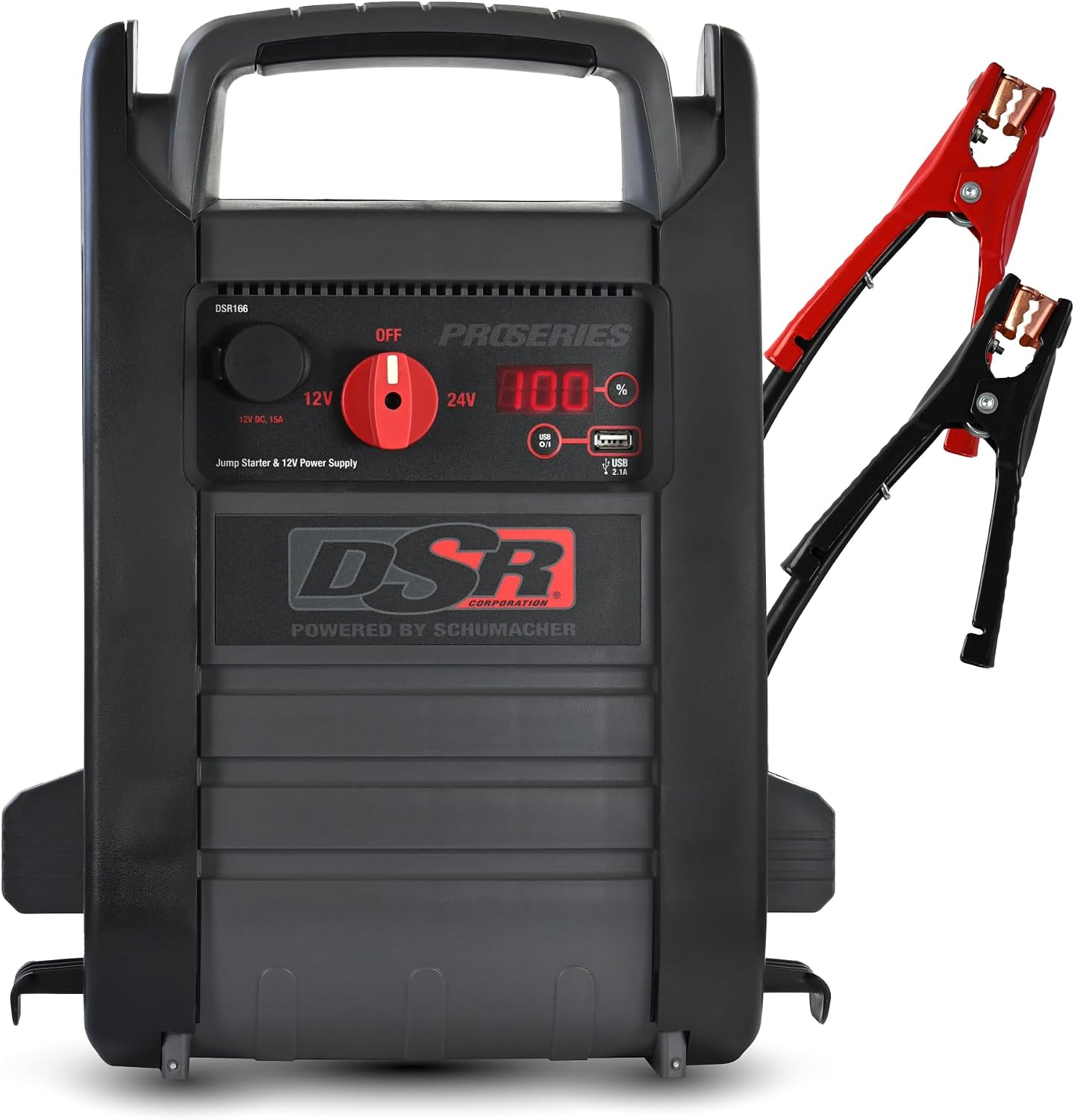 Arrancador de batería Schumacher Electric DSR ProSeries – Arrancador de coche 12V/24V de pico de 4400 Amp, caja de salto y estación de energía portátil – Pantalla digital, cables de refuerzo | DSR Pro-Grade, 4400A – AGM Powered – 12V DC & USB Portable Power – 12V/24V Auto,