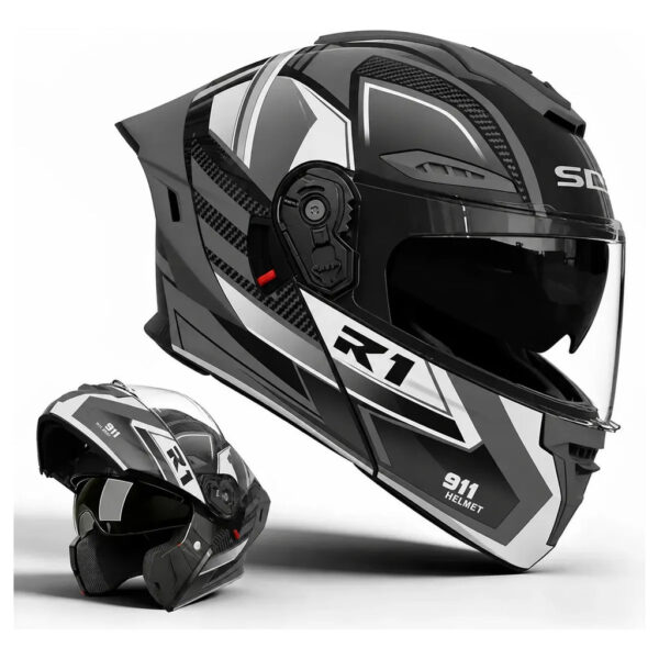 Casco Moto Nitro Articulado Gris Blanco