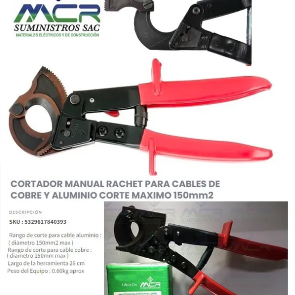 Cortador de cable de cobre tipo Rachert hasta 150 mm²
