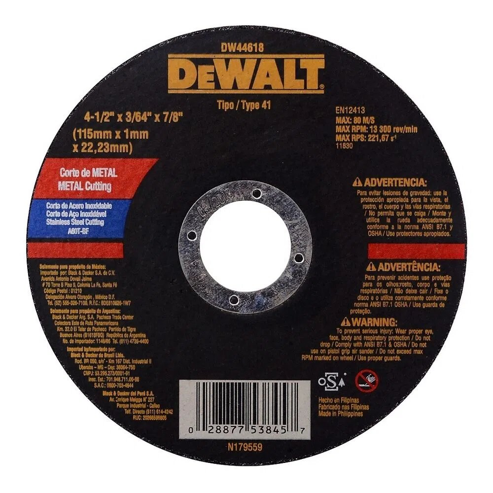 Disco de corte de metal 4 1/2″ x 3/64″ x 7/8″ DeWalt