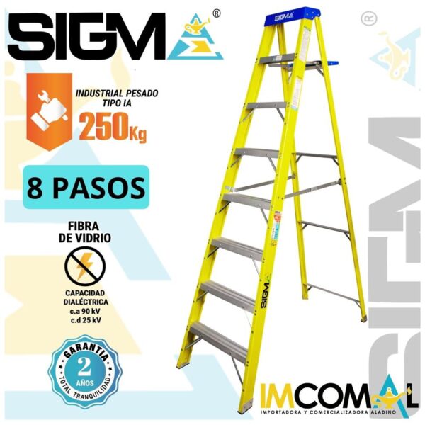 Escalera Fibra de Vidrio Tijera de 8 Pasos. Carga Max: 250kg