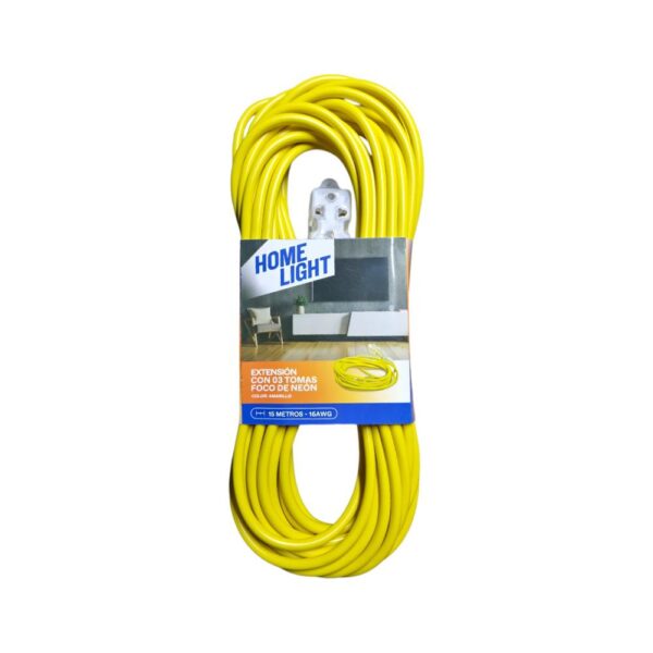 Extensión Eléctrica Vulcanizado 15 Metros x 3 Tomas Amarillo Home Light