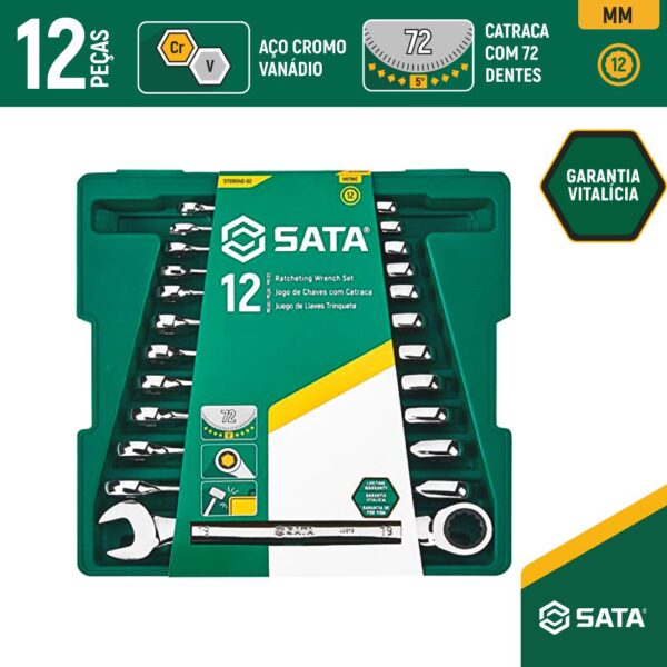 JUEGO DE LLAVES MIXTAS CON RATCHET 12PCS 8-19MM SATA
