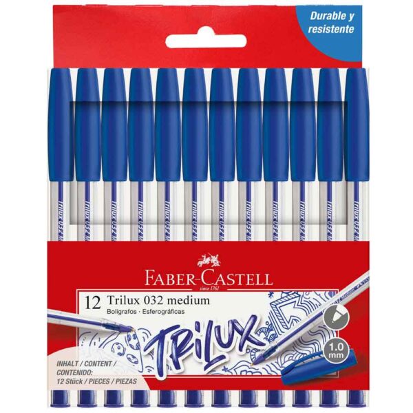 Lapiceros FABER CASTELL Trilux 032m Azul 12un