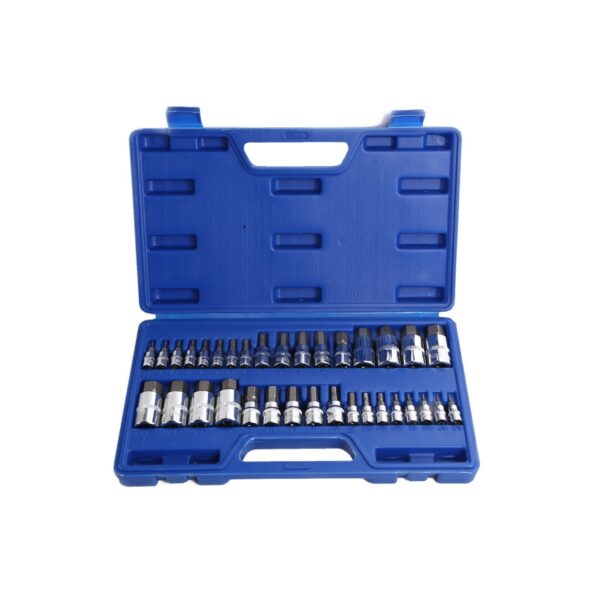 Set de 34 Piezas de Sockets Hexagonales Métricos y Estándar 1/4" 3/8" 1/2"