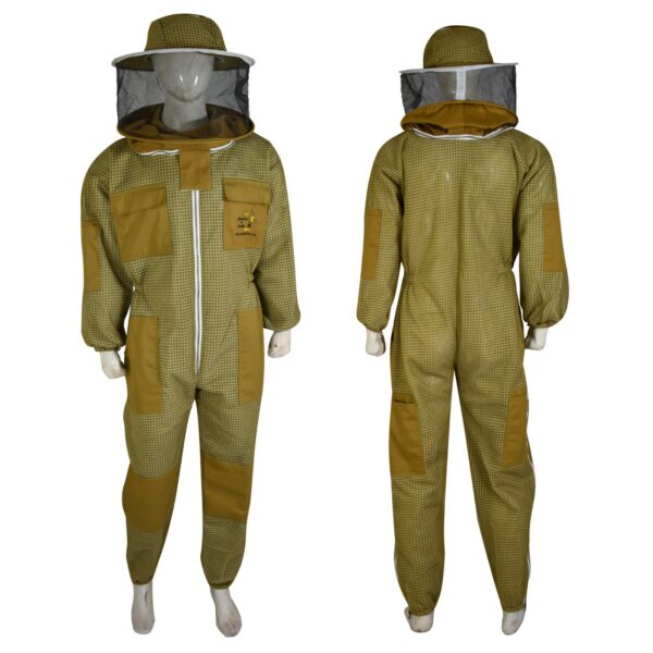 Traje Completo de Apicultura Ventilado de Malla de 3 Capas con Capucha Redonda en Caqui
