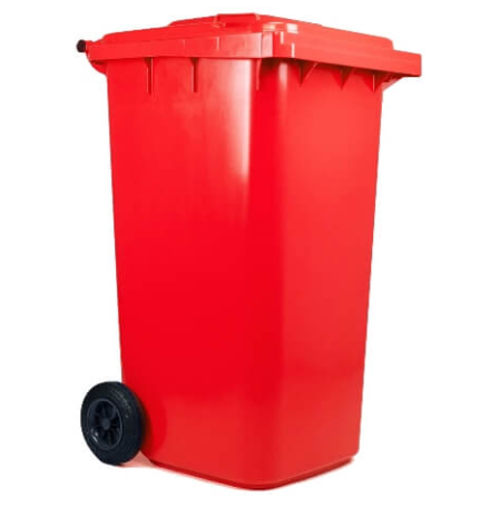 Contenedor de residuos con llanta, pedal y tapa 90 lts rojo