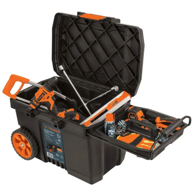 Caja para herramienta de 23 con ruedas y mango telescópico 10902 Truper