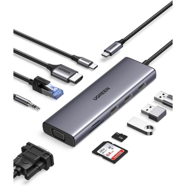 Adaptador Hub Multipuerto USB-C 10 en 1 UGREEN Tipo C HDMI 4K RJ45 SD TF CM498 15601