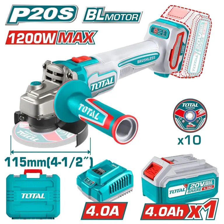 Amoladora 4½ Pulgadas Inalámbrica 1200W A Batería 20v
