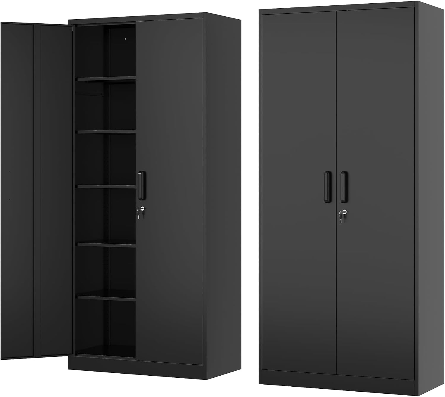 Armario de almacenamiento de metal, archivadores de acero de 71 pulgadas de alto con puertas con cerradura y estantes ajustables, gabinete de almacenamiento de acero negro para el hogar