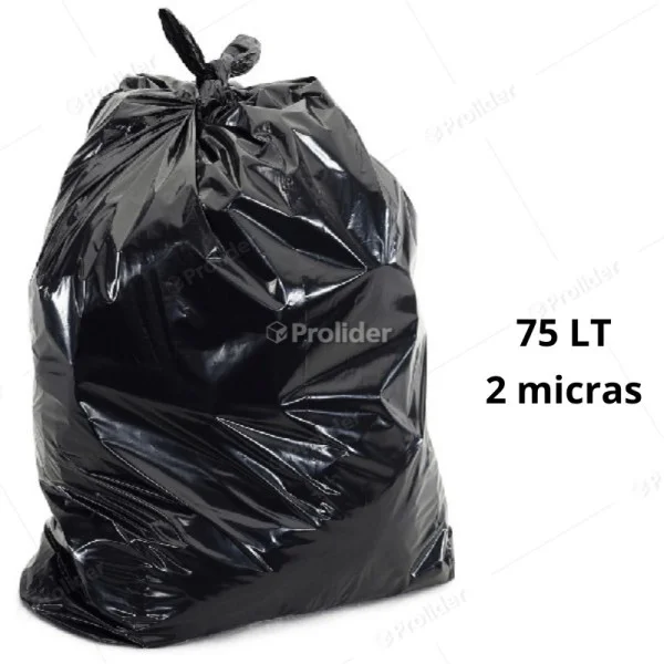 Bolsas Plásticas Negras Gruesas / 2 Micras / 75 Litros / 100 unidades